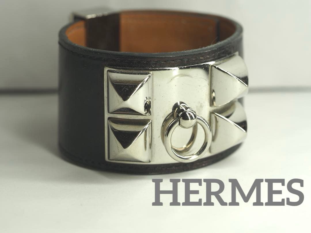 HERMESエルメス　コリエドシアン ブレスレット バングル シルバー×ブラック HERMES（エルメス） ブレスレット サイズ:SH コリエドシアンMMシルバー