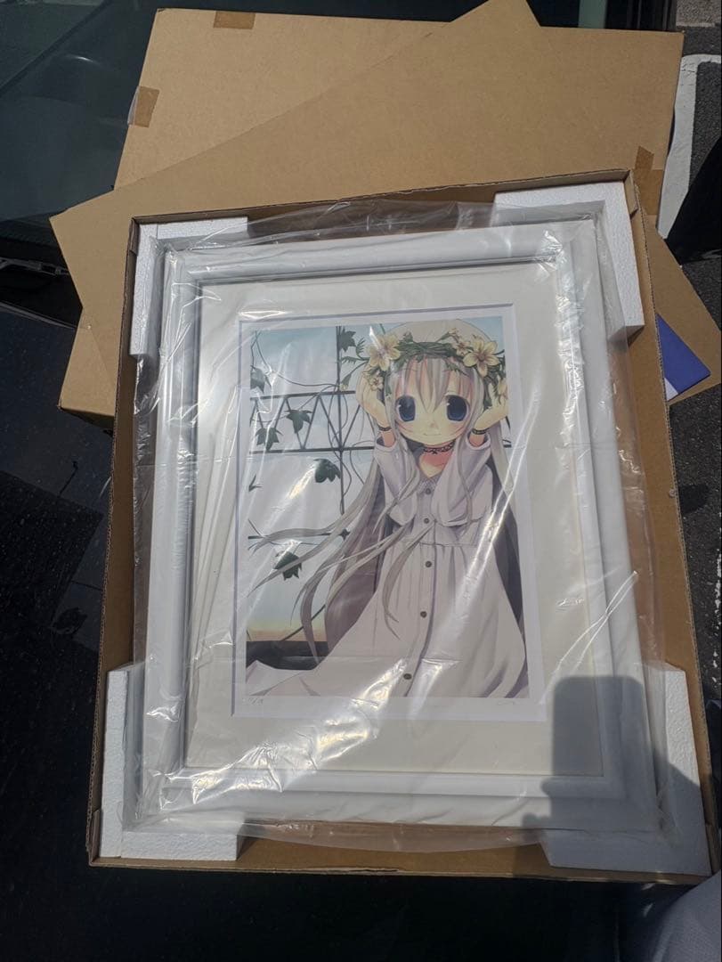 l*a様 しろ先生 版画作品 「ハナカンムリ」 ハシビロコウ ・ サイズF6水彩紙 アクリル絵具 ・ #アクリル画#絵が