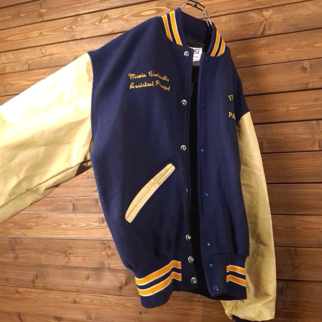 90s USA製 DeLONG デロング 刺繍 バーシティジャケット スタジャン