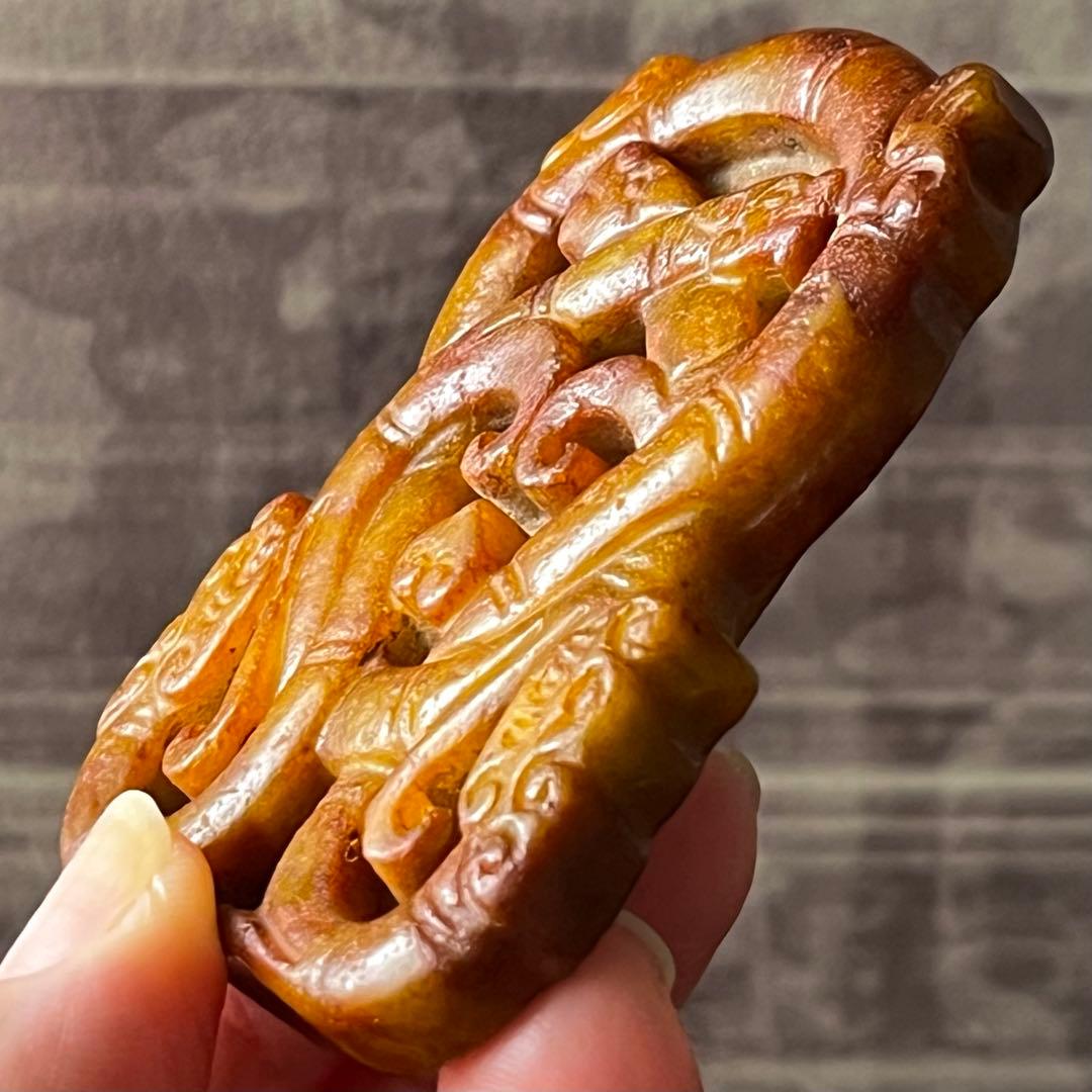 アンティーク ジェイド 彫刻 和田玉 ネフライト 中国王朝 古玉 龍