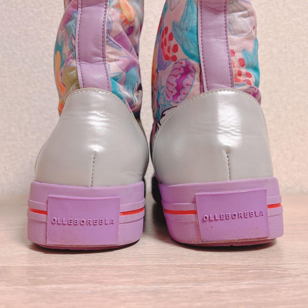 OLLEBOREBLA カラフル プリント ショート レイン ブーツ L 紫
