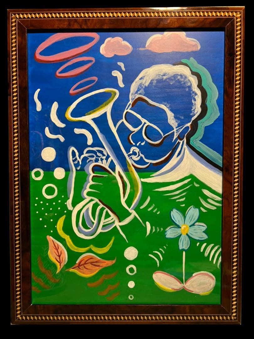 dizzy gillespieのアート ディジー・ガレスピー、トランペット演奏、油絵、ジャズ、肖像画