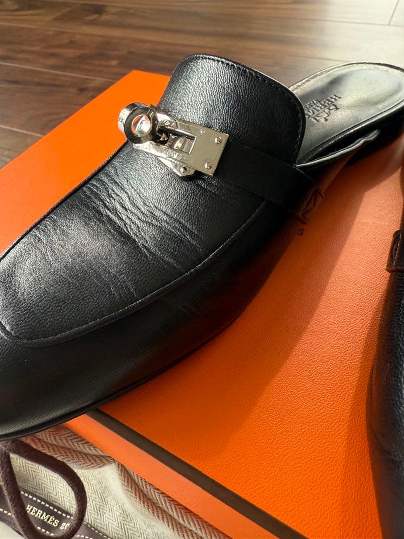 HERMES】ミュールオズ BK レザーミュール 37.5サイズ
