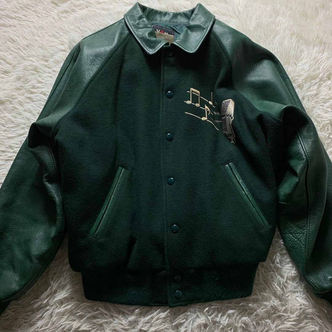 美品/希少✨VAN JACKET スタジャン 袖レザー グリーン BIG ONE - メルカリ