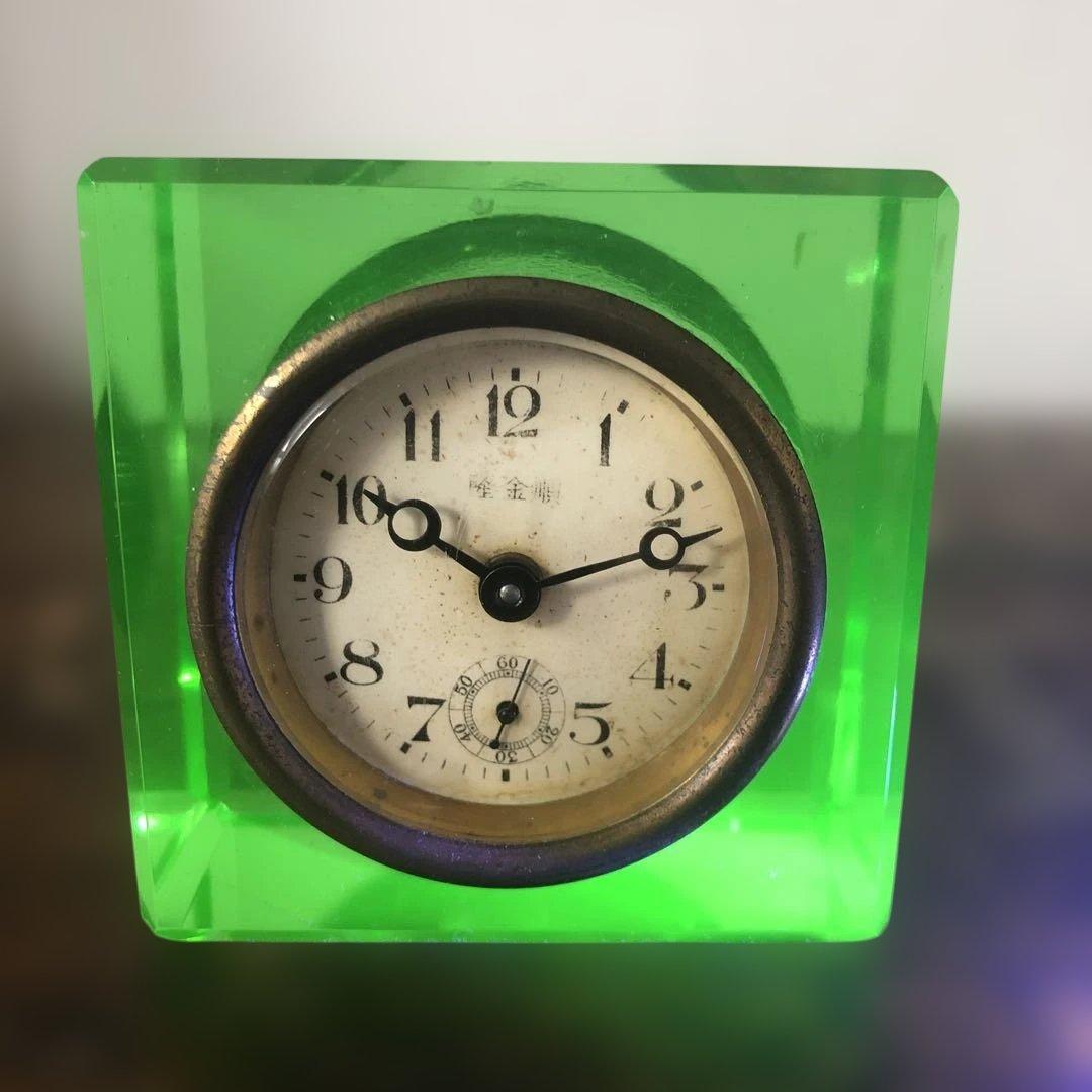 ウランガラス置時計 アンティーク ジャンク品