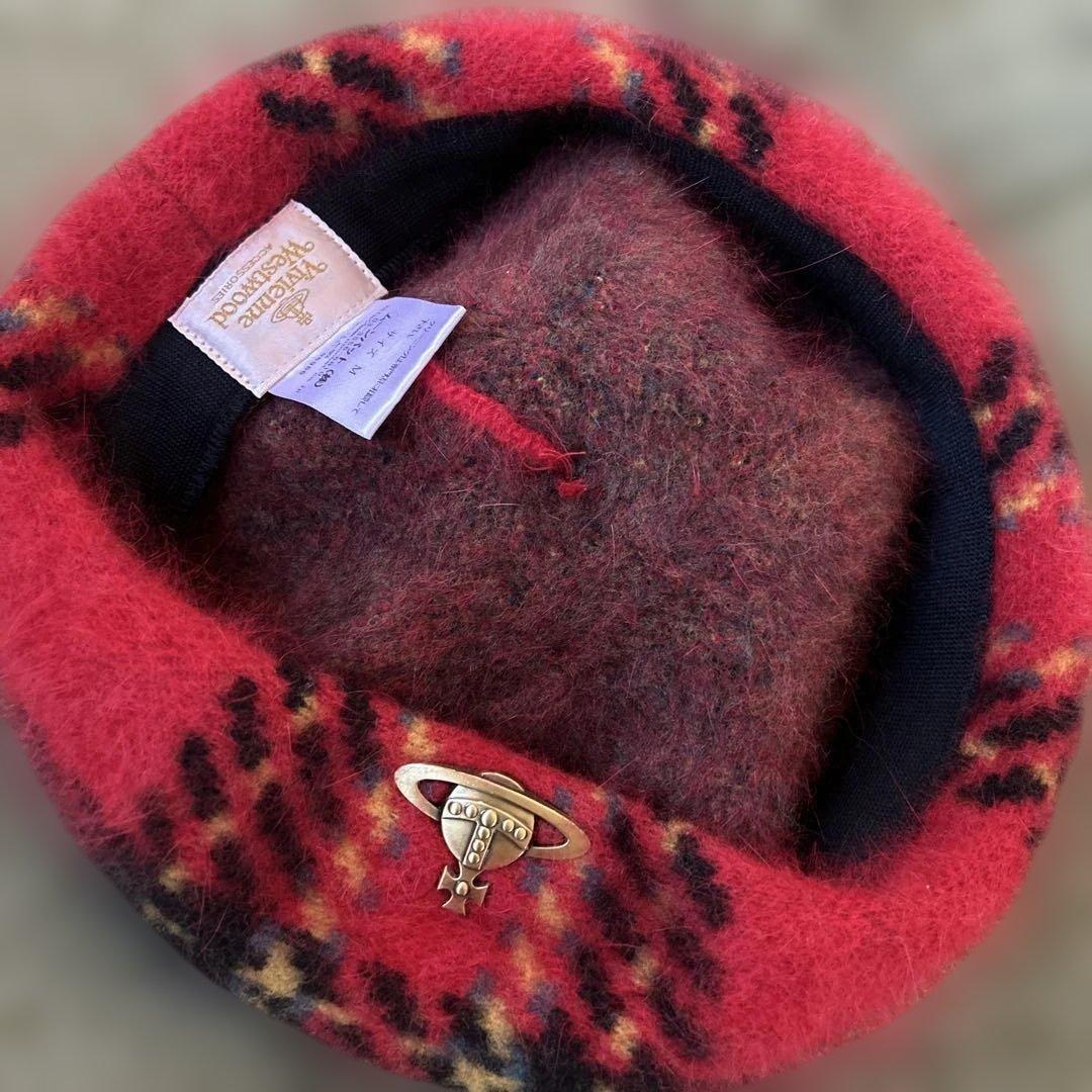 vivienne Westwood ポンポン付き赤黒チェックベレー帽 - メルカリ