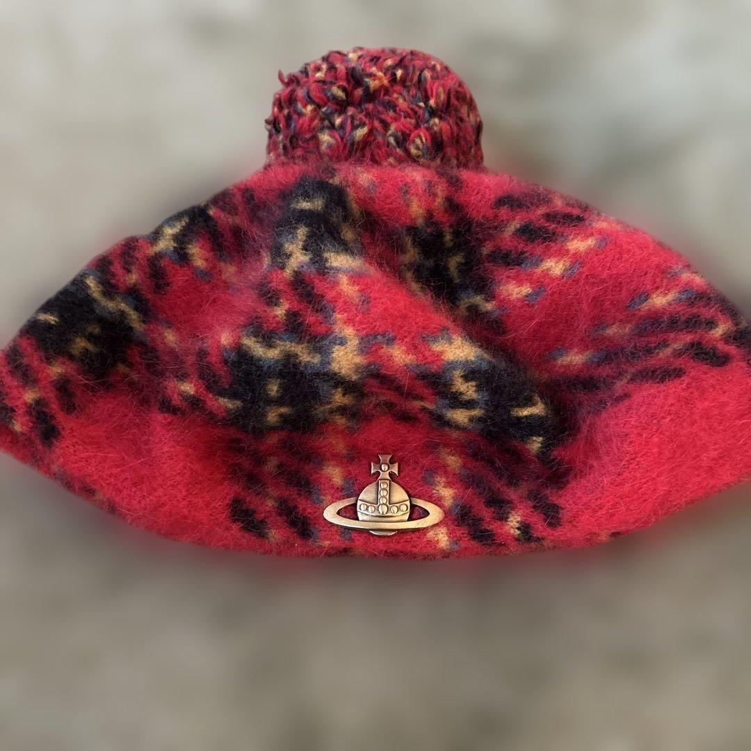 vivienne Westwood ポンポン付き赤黒チェックベレー帽 - メルカリ
