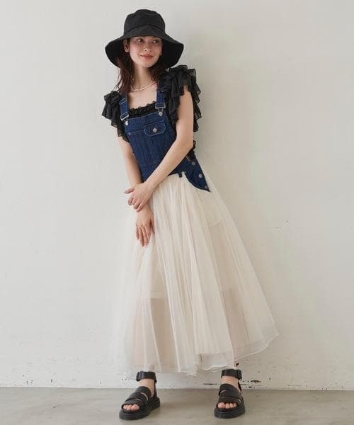 タグ付き未使用【ラベルエチュード】サスペンダーデニムチュールSK