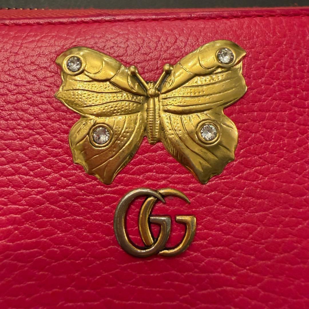 GUCCI グッチ GGマーモント ラウンドファスナー 長財布 バタフライ