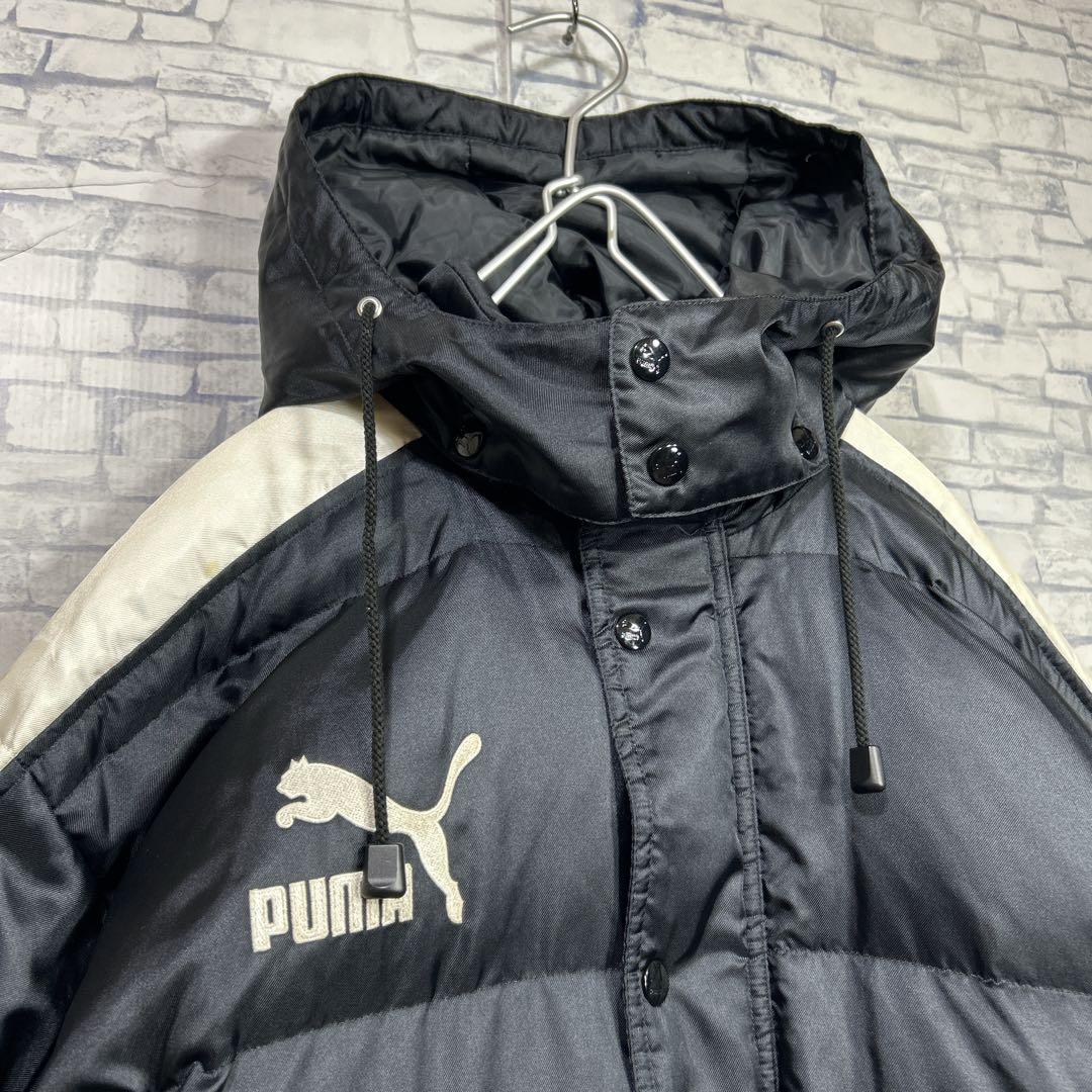 PUMA 刺繍ロゴ 90s ヒットユニオン製 ベンチコート ロングダウン 黒 M