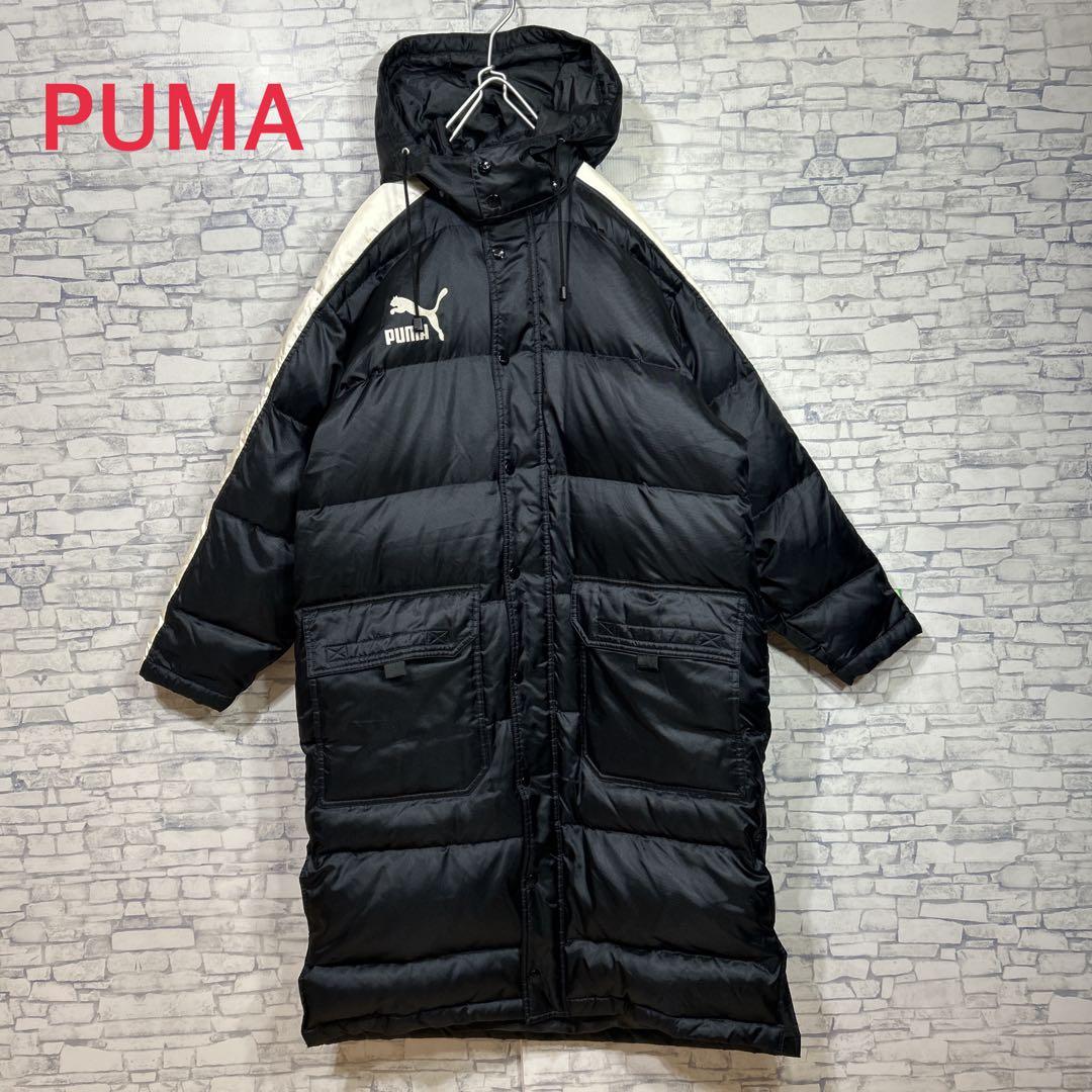 PUMA 刺繍ロゴ 90s ヒットユニオン製 ベンチコート ロングダウン 黒 M