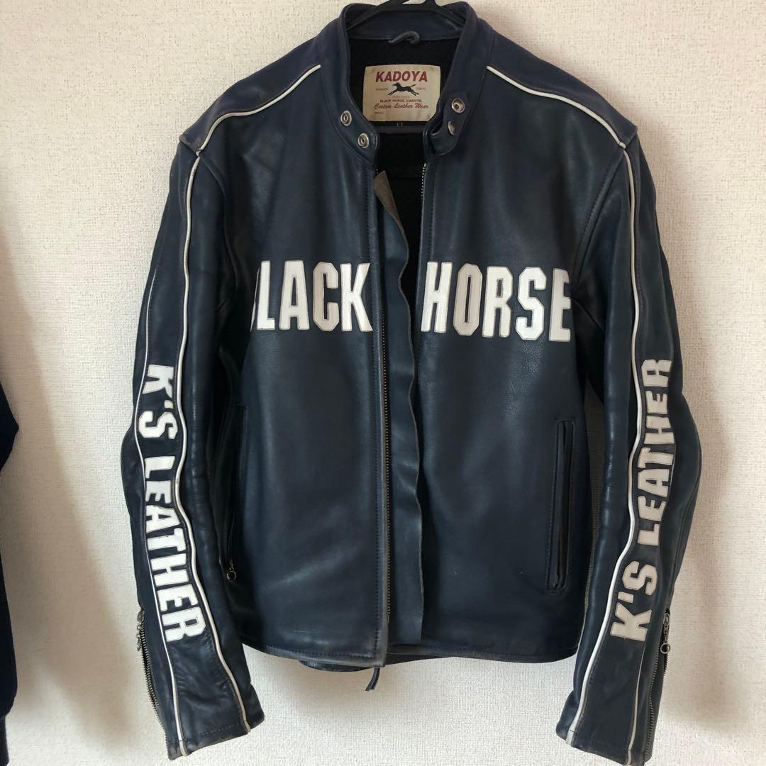 セール中！KADOYA BLACK HORSE レザージャケット LL ネイビー - メルカリ