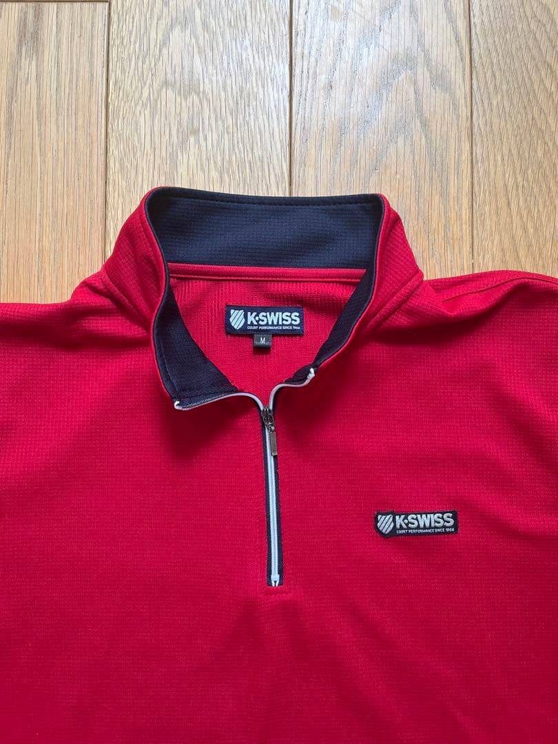 K-SWISS レッド ハーフジップ ポロシャツ ゴルフウェア 半袖 - メルカリ