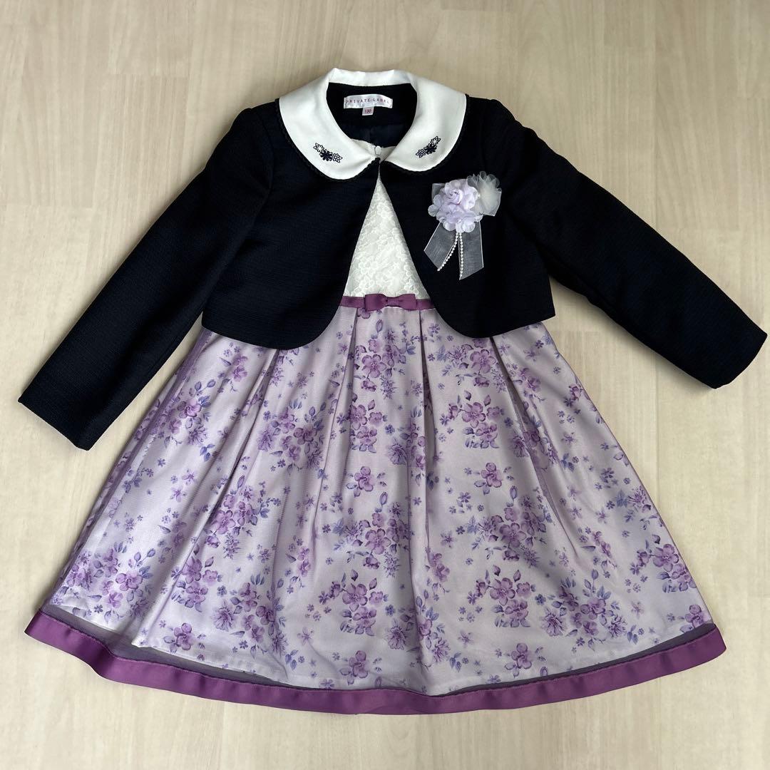 紫フラワープリントドレス＆黒ジャケット　卒園式　入学式　子供フォーマル 紫フラワープリントドレス＆黒ジャケット 卒園式 入学式 子供フォーマル