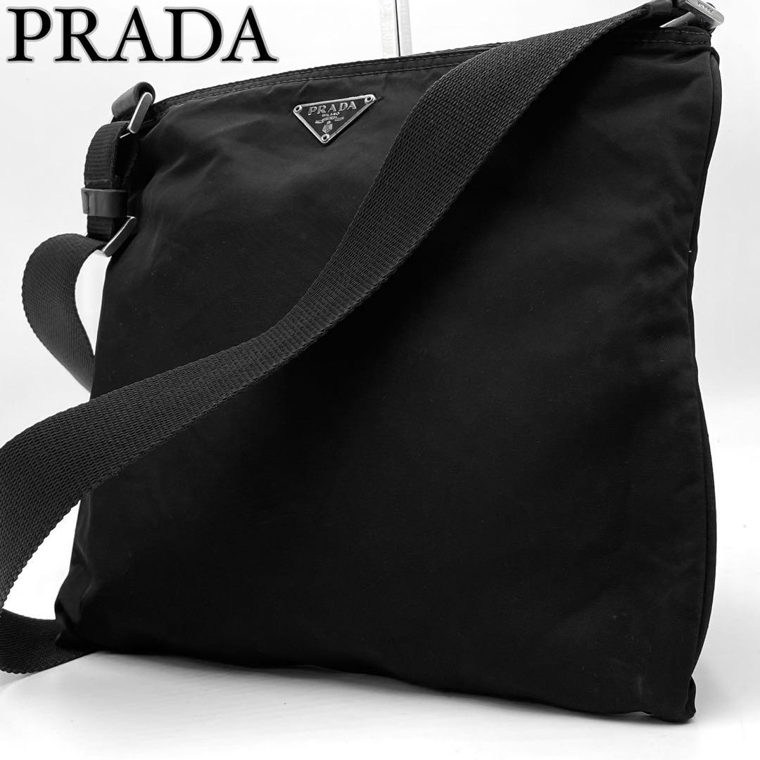 美品 PRADA プラダ ショルダーバッグ 3角プレート 白タグ ブラック