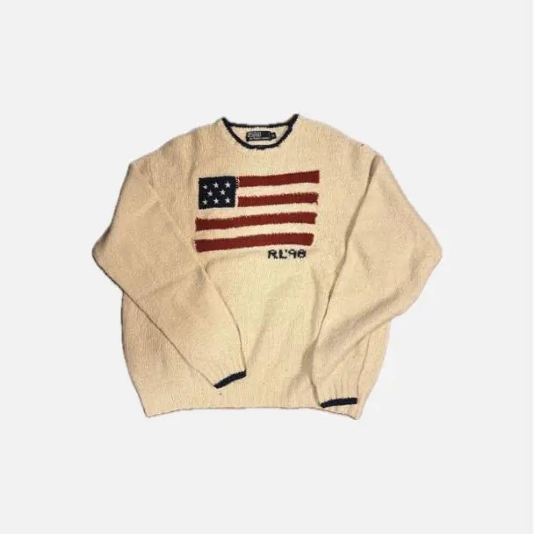 90s Polo by Ralph Lauren 星条旗ニット XL - メルカリ