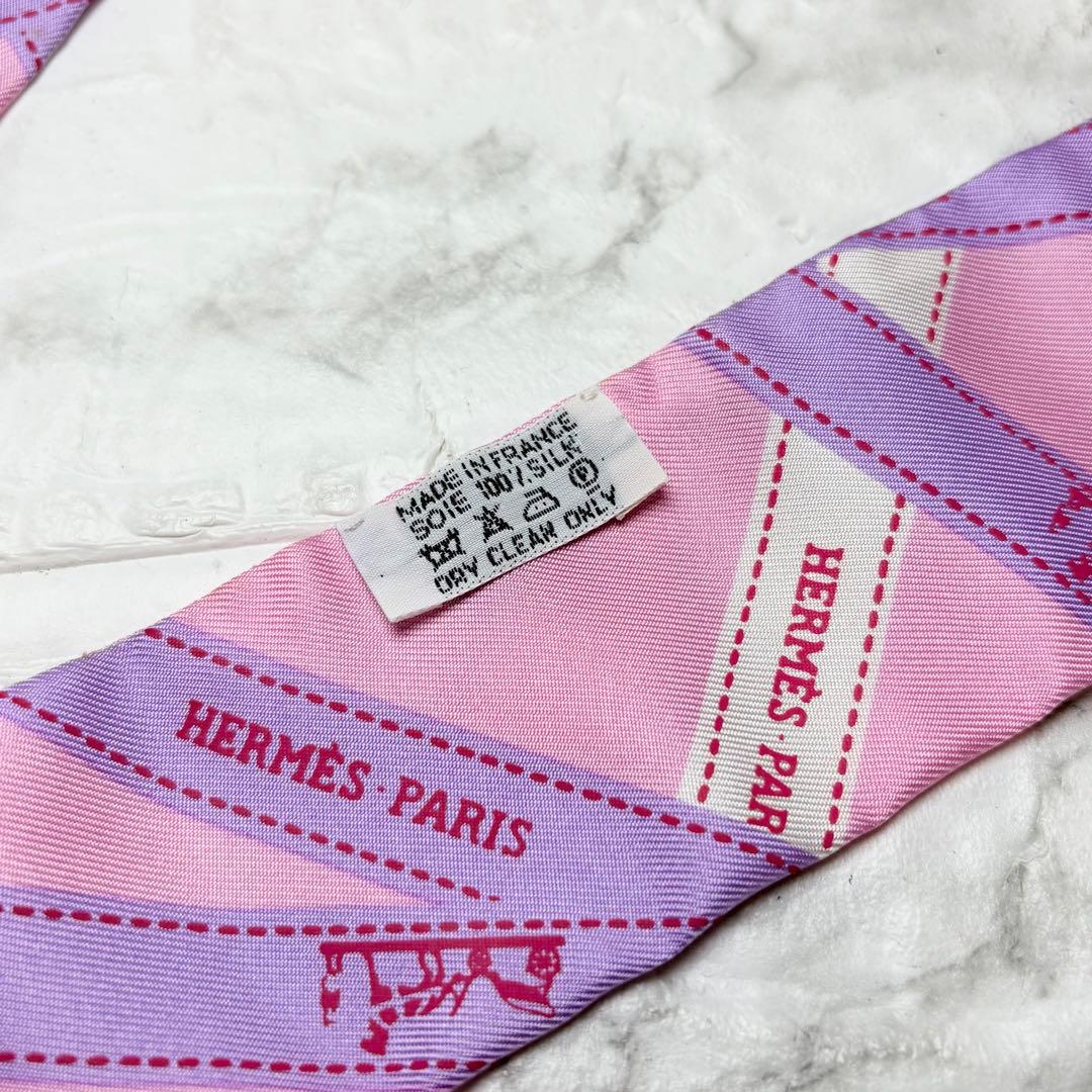 極美品 エルメス HERMES ツイリー スカーフ リボン柄 ピンク バンダナ