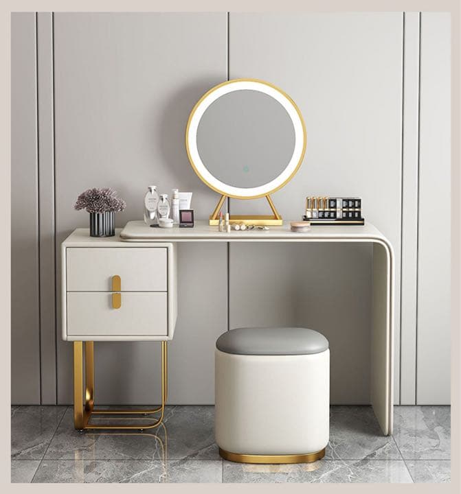 イタリア式高級ドレッサー  ベージュ　チェスト　LEDミラー付き 4点セット イタリア式高級ドレッサー 、スツール、チェスト、LEDミラー付き 4点