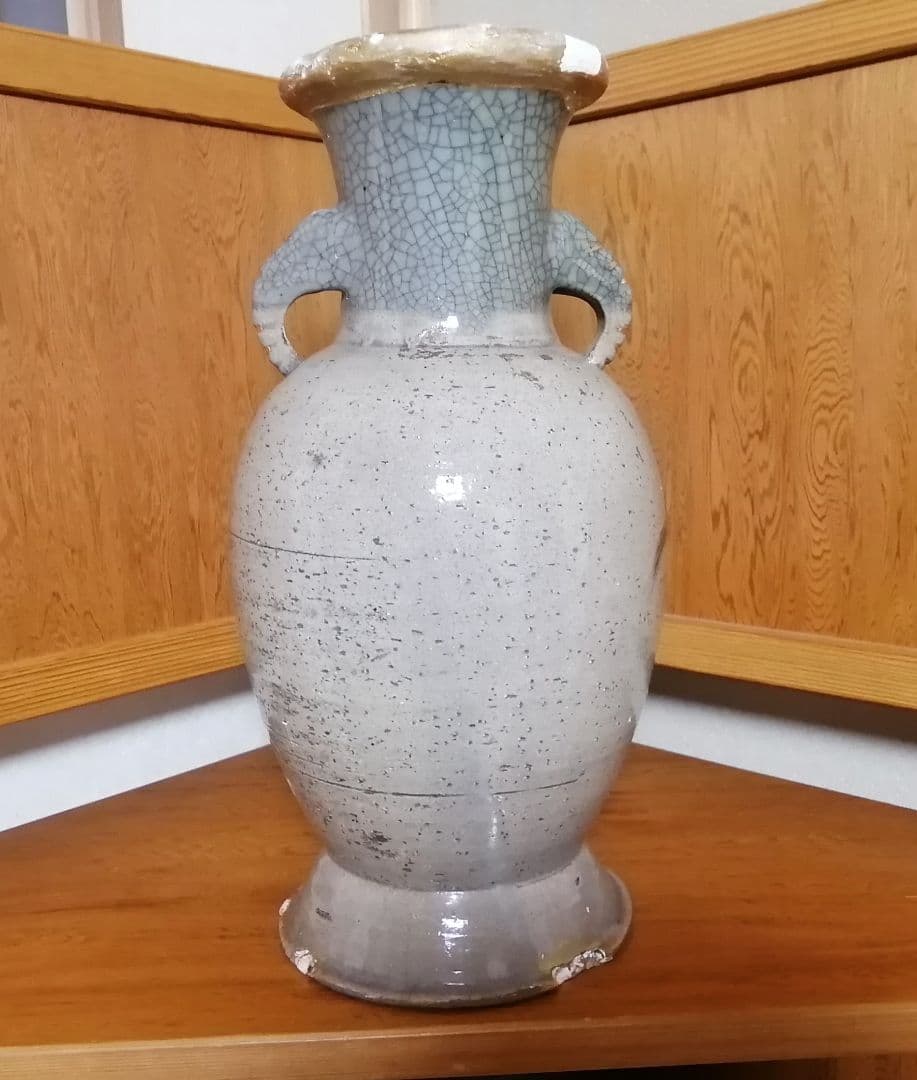 相馬焼 双駒 金彩 双耳大花瓶 希少品 大正期頃 高さ