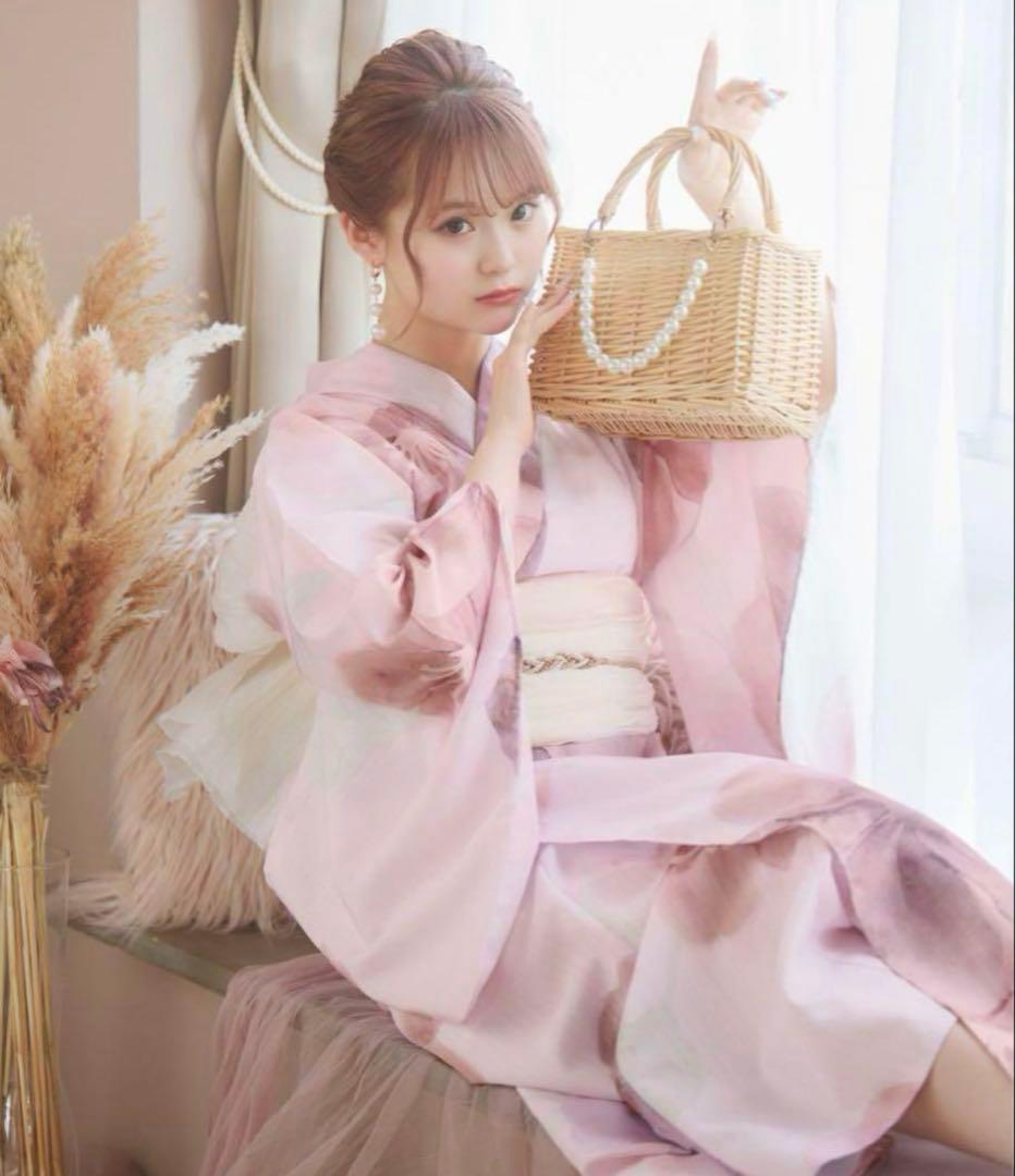sugar ピンク花柄浴衣・帯・下駄3点セット 即日発送】ピンクベージュフラワー浴衣【浴衣3点セット 浴衣/帯/下駄