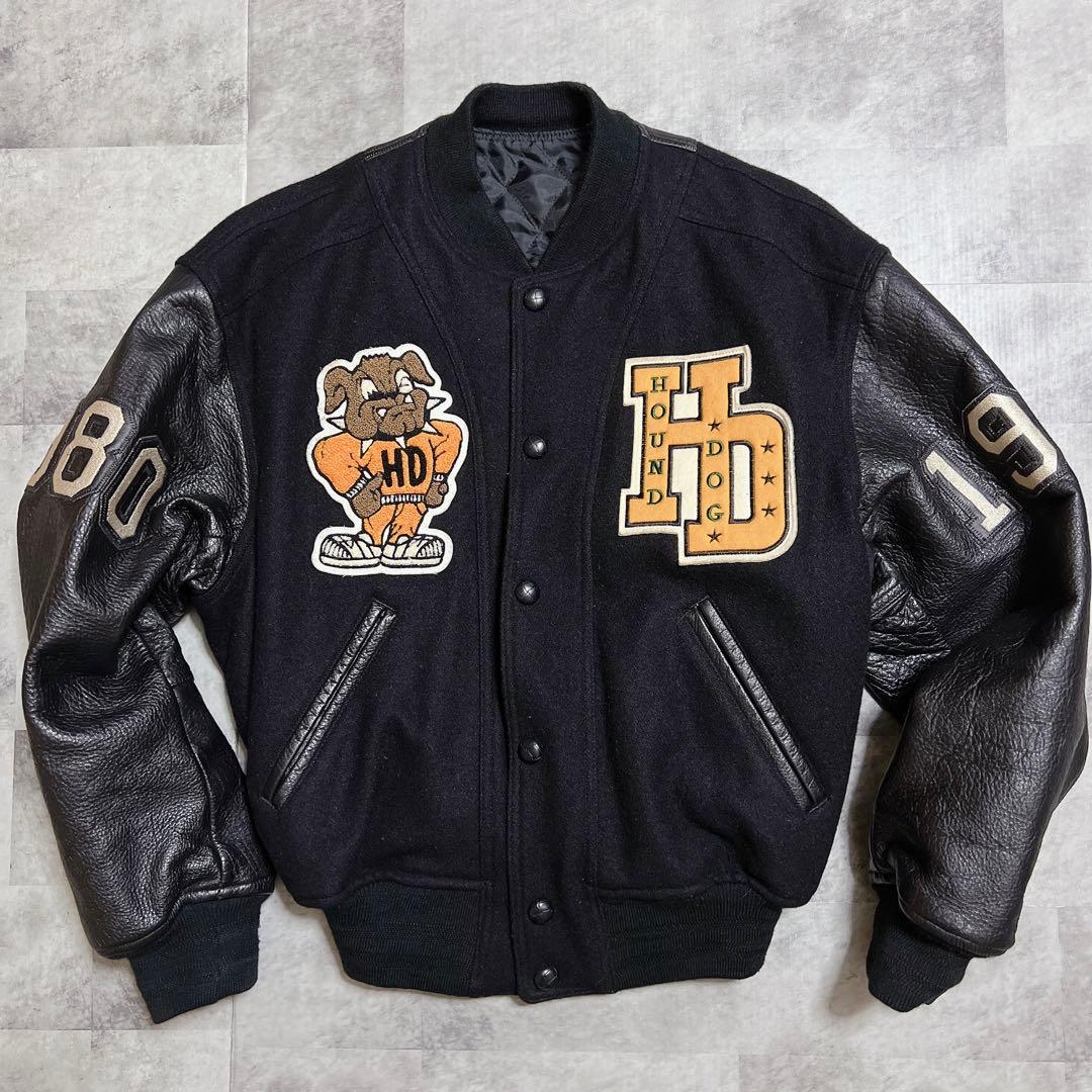 激レア！限定HOUND DOGハウンドドッグ レザースタジャン ワッペン 刺繍