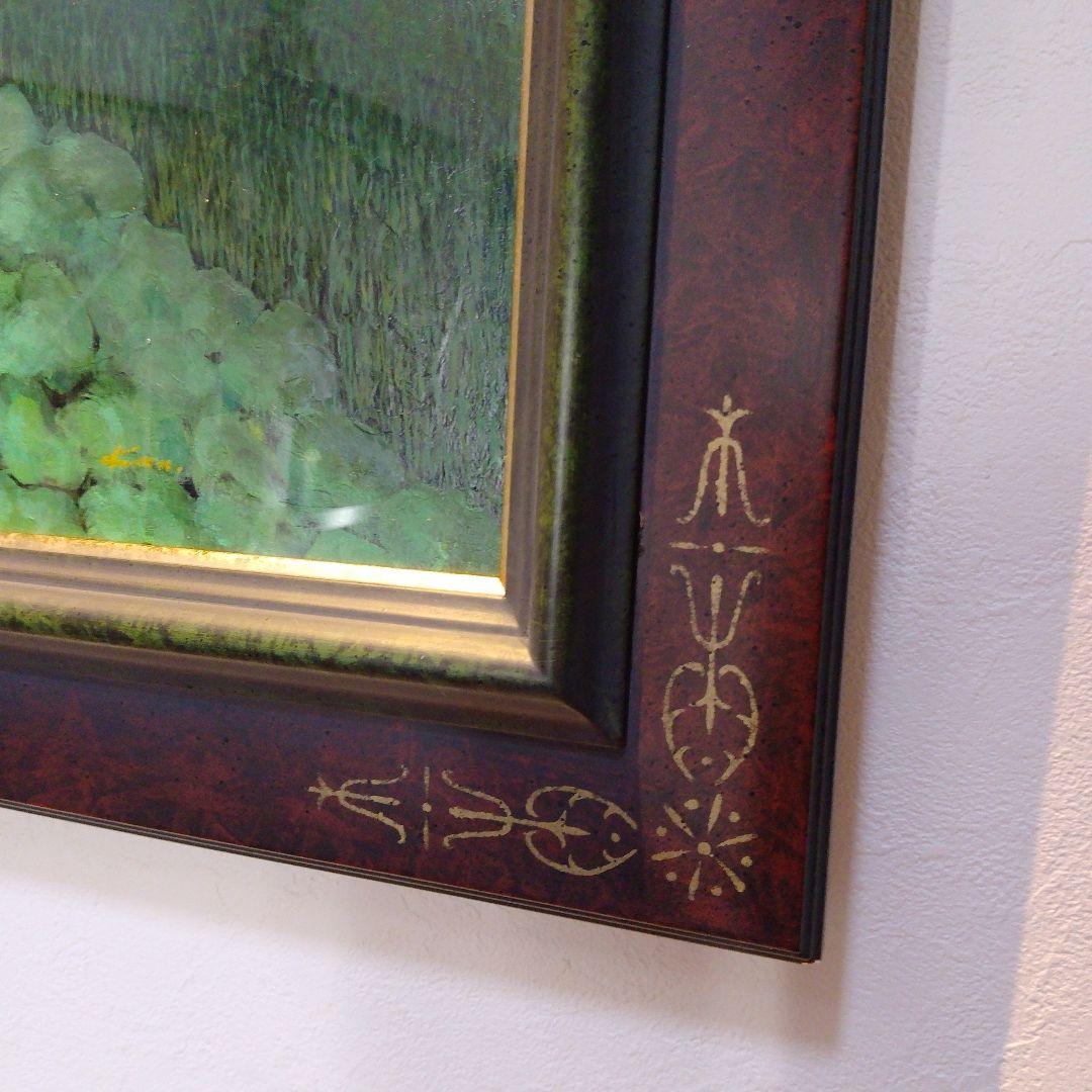高級特注額縁】蓮根畑 蓮 風景画 肉筆画 油彩画 大判 サイン有り