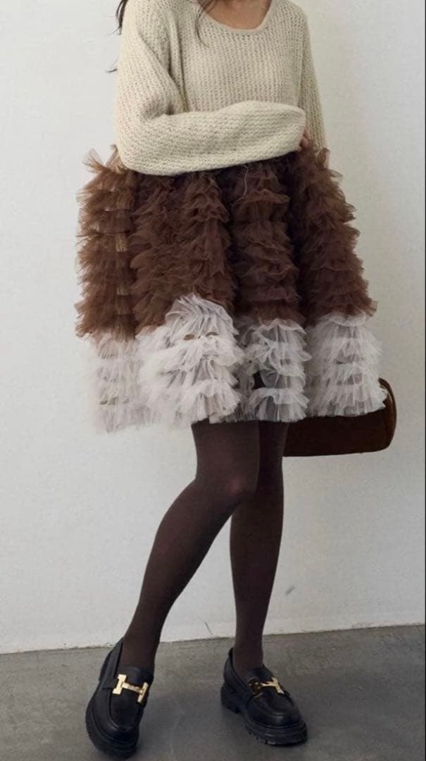 frene ホイップチュールドッキングニットワンピース ベージュ