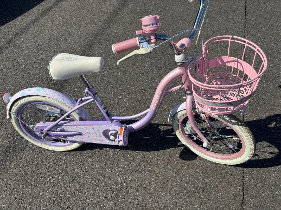 美品 幼児用自転車 16インチ パープル ピンク 補助輪付き - メルカリ