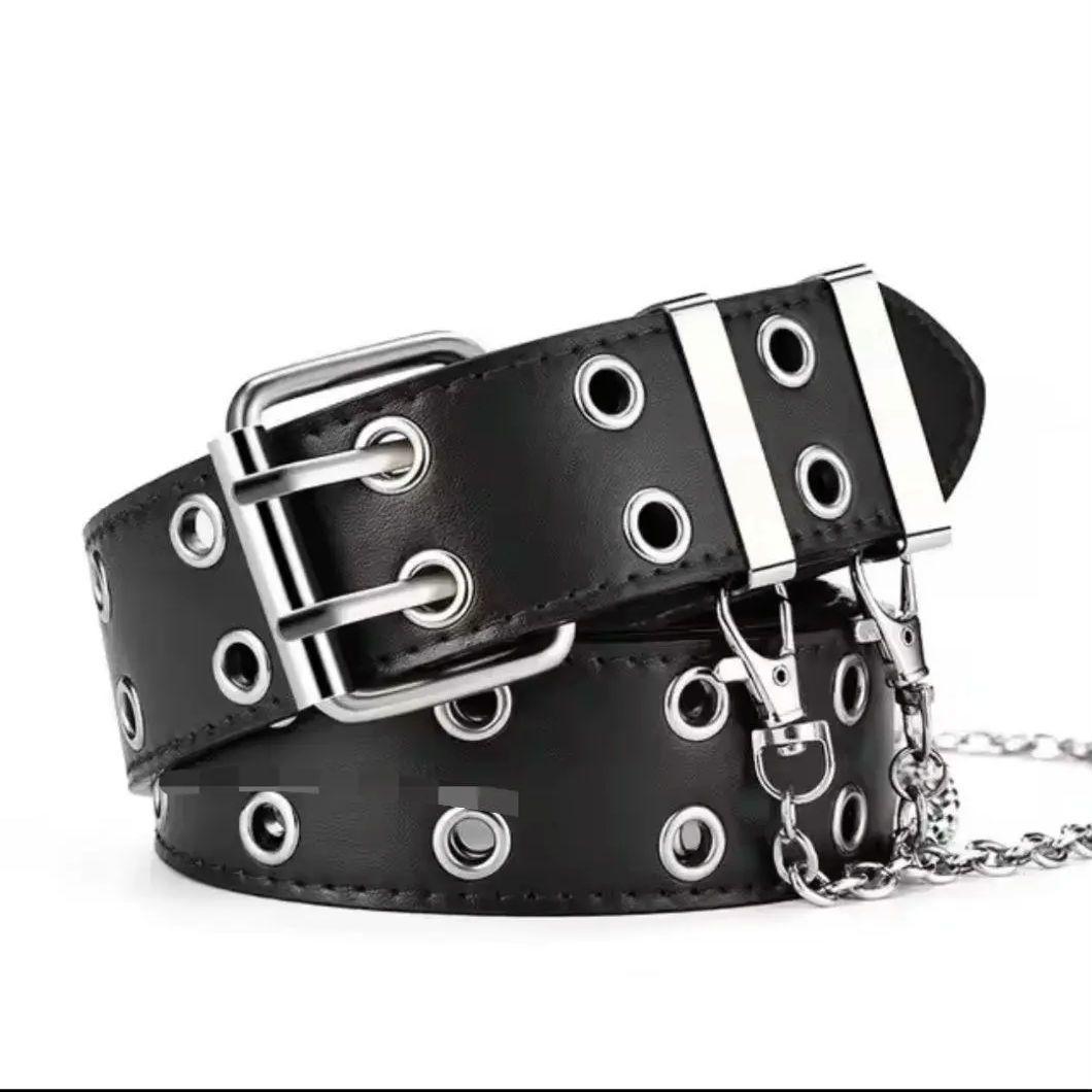 スタッズベルト ダブルピンベルト y2k 黒 スケーター チェーン付き