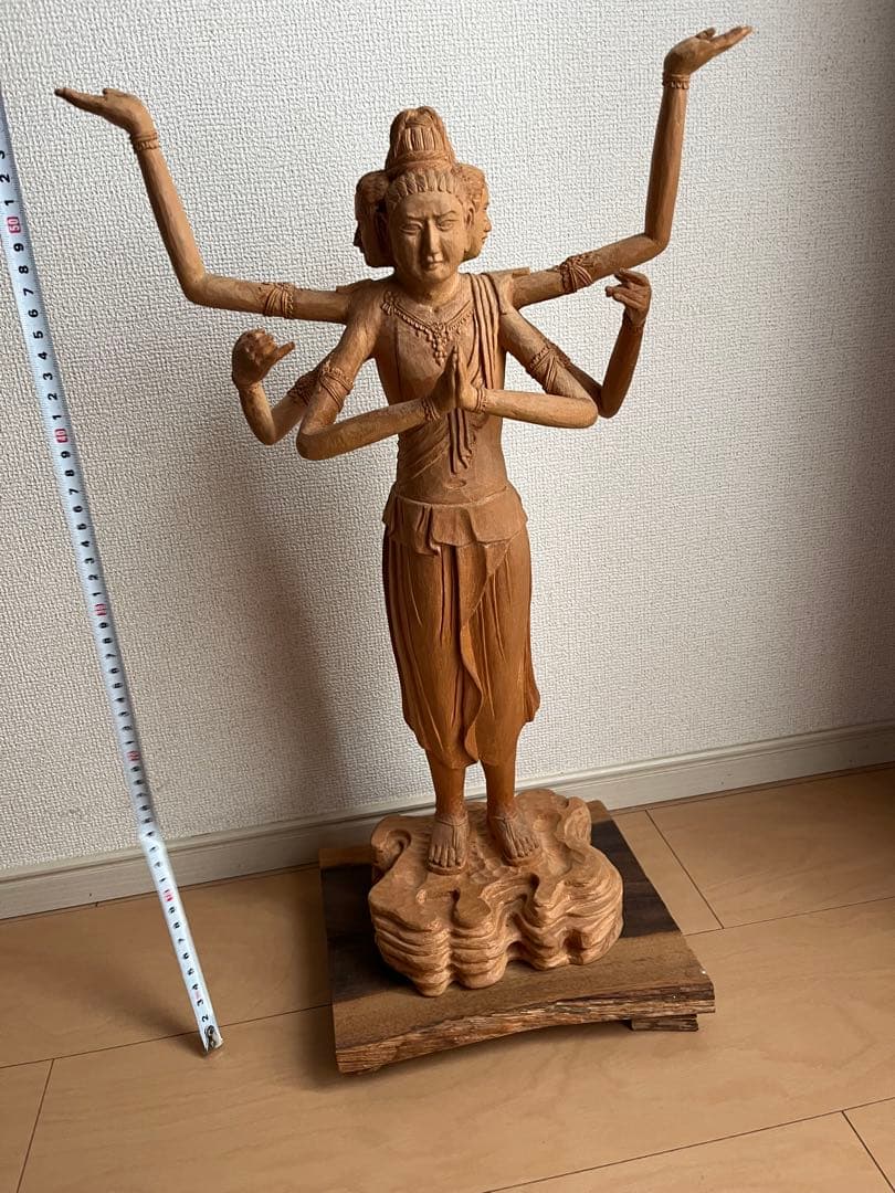 B*S様 木製 多腕の神像 約56cm 楽天市場】木彫り仏像 【毘沙門天立像】 柘植眼入 立5.0寸 総高約28.5