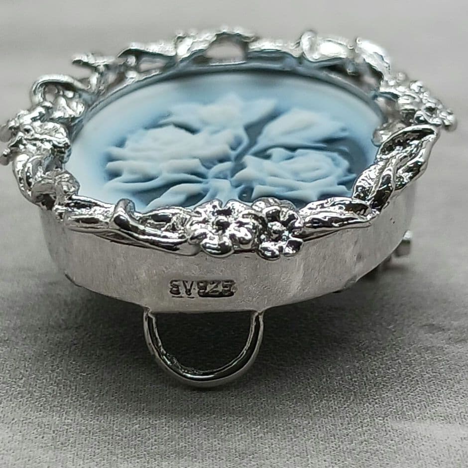 未使用級✨ ストーン カメオ ブローチ チョーカー 2WAY SV925 ブルー