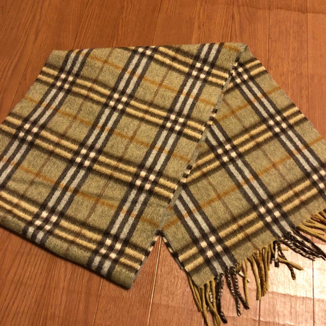 カシミヤ 希少 ロング丈 カーキー Burberry´s チェックウールマフラー