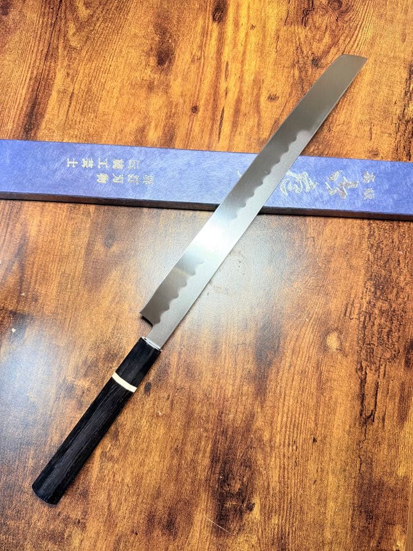 堺打刃物】祥太郎作 刺身 先丸 本焼 白鋼 尺 鏡面 包丁 黒檀水牛八角柄