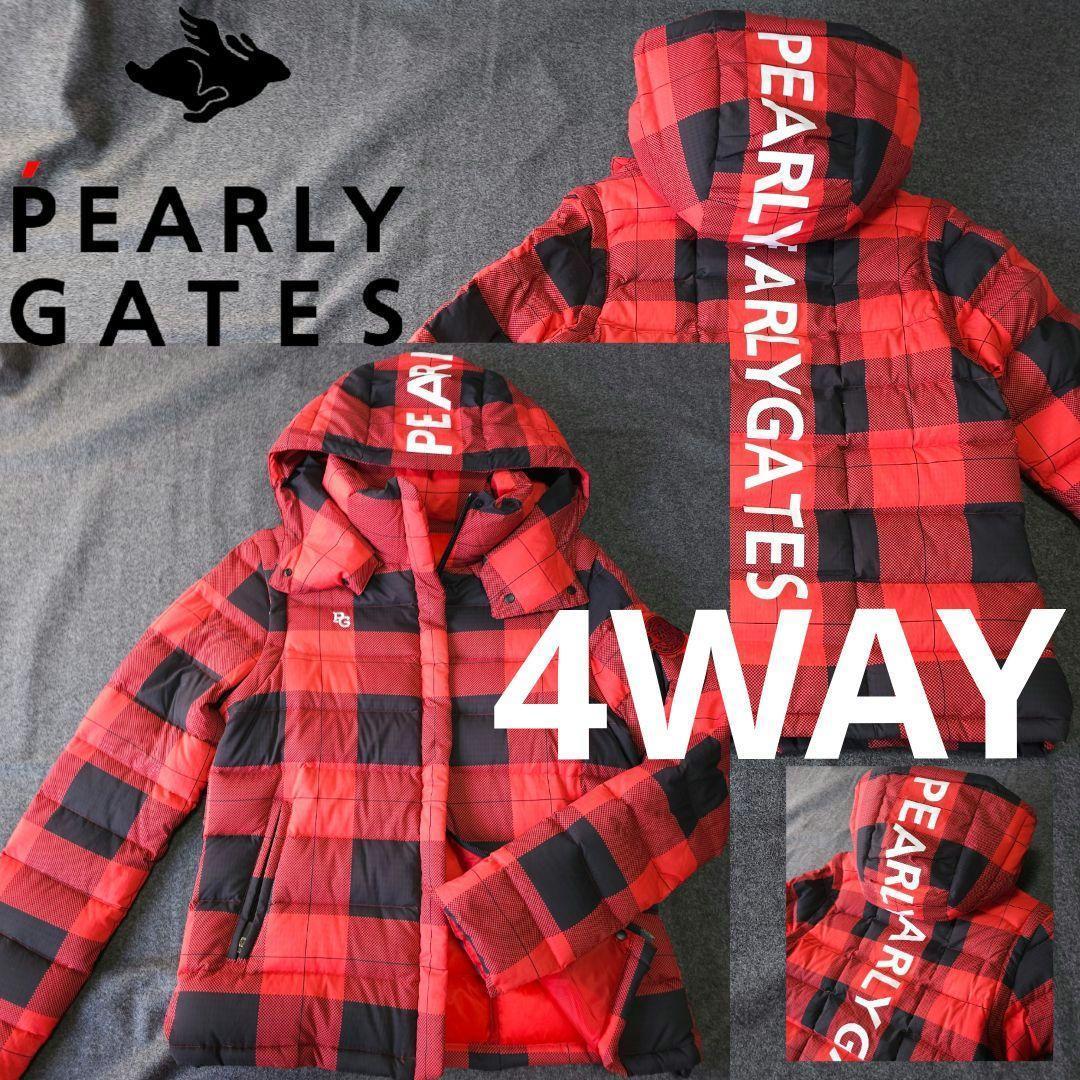 パーリーゲイツ】4WAY人気チェック柄×ビックロゴネーム 長袖ダウンジャケットM パーリーゲイツ】4WAY人気チェック柄×ビックロゴネーム 長袖ダウン