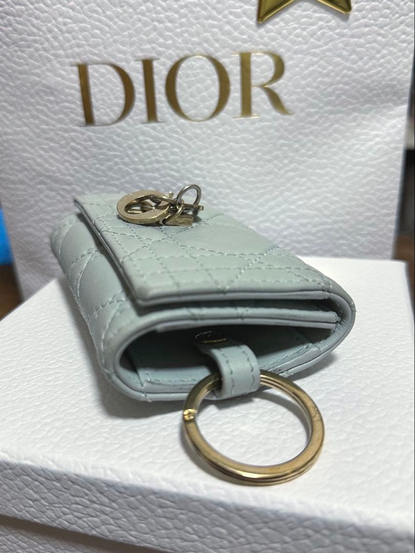 付属品完備】Dior キルティングレザーキーケース ミントグリーン