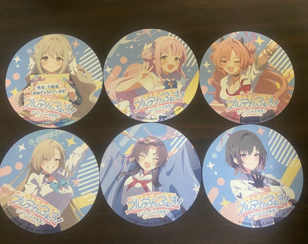 ブルーアーカイブ コースター コンプ 6枚セット ブルアカふぇす 5周年
