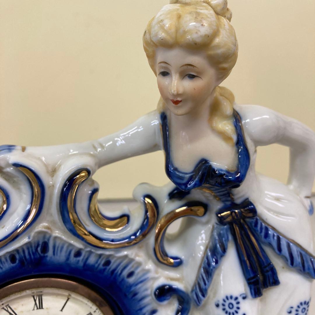 E3 ジャンク品 置き時計 陶器製 ロココ調 フィギュリン 貴婦人