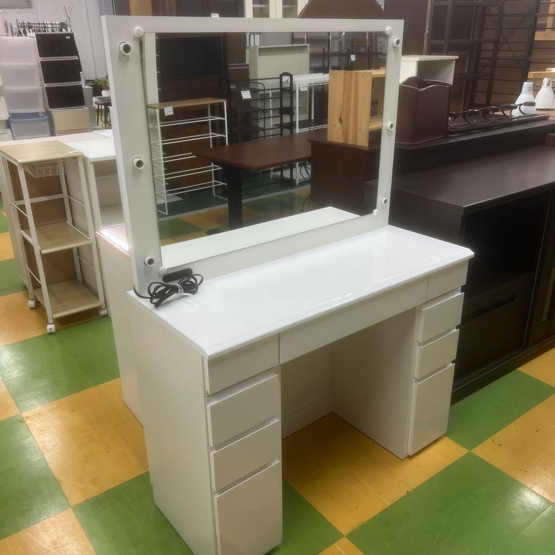 ディノス dinos ホワイトドレッサー LEDミラー付き LEDライト付き 楽屋ドレッサーシリーズ ガラスキャビネット付き