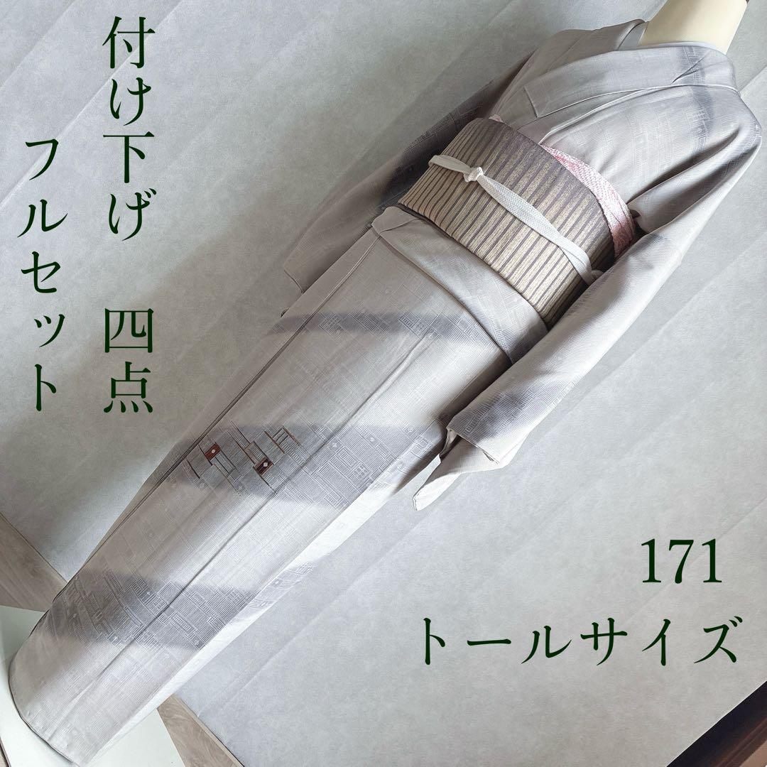 付け下げ フルセット 着物 正絹 トールサイズ 訪問着 刺繍 粋シンプル