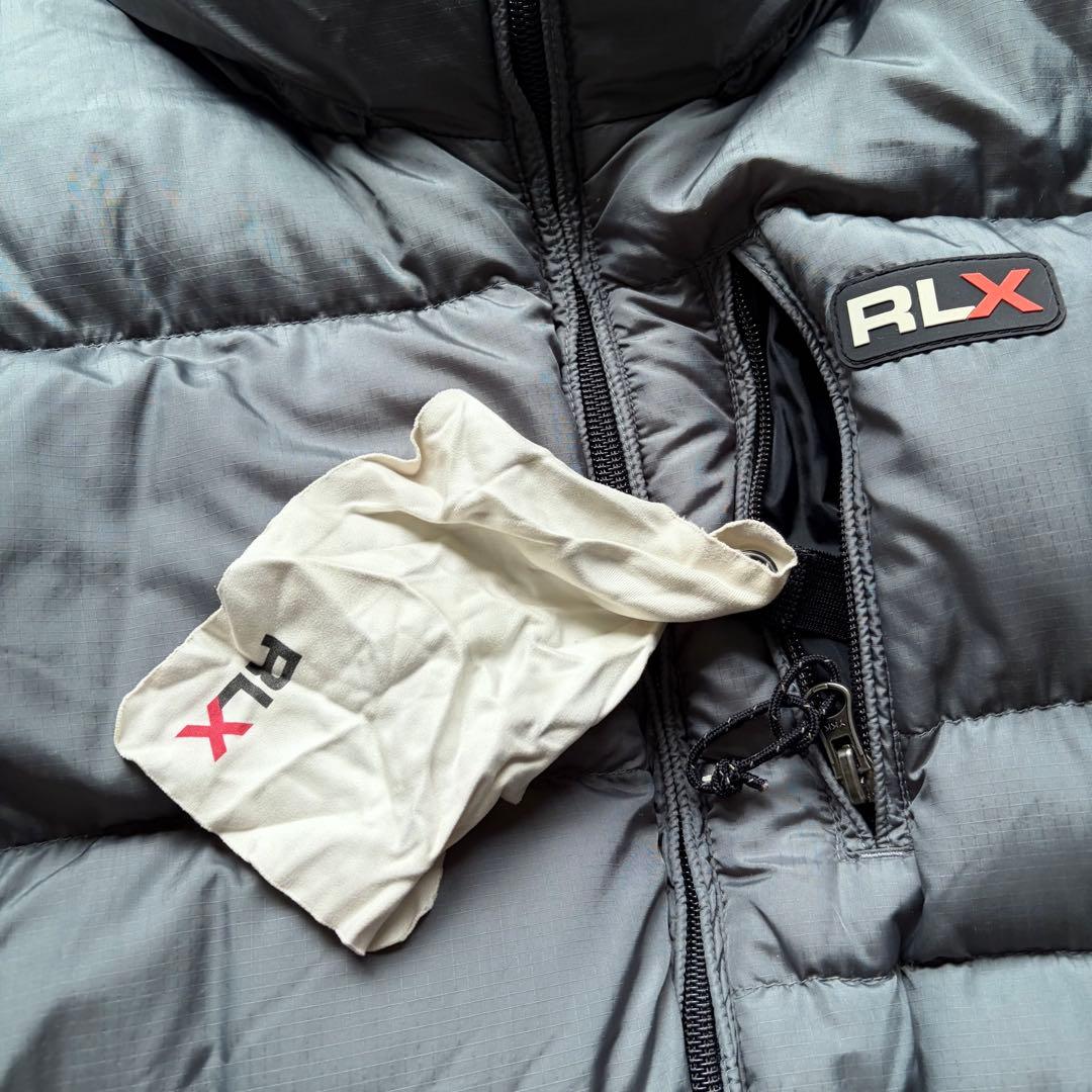 美品】ラルフローレンRLX ダウンジャケット ロゴ フード付き XL グレー
