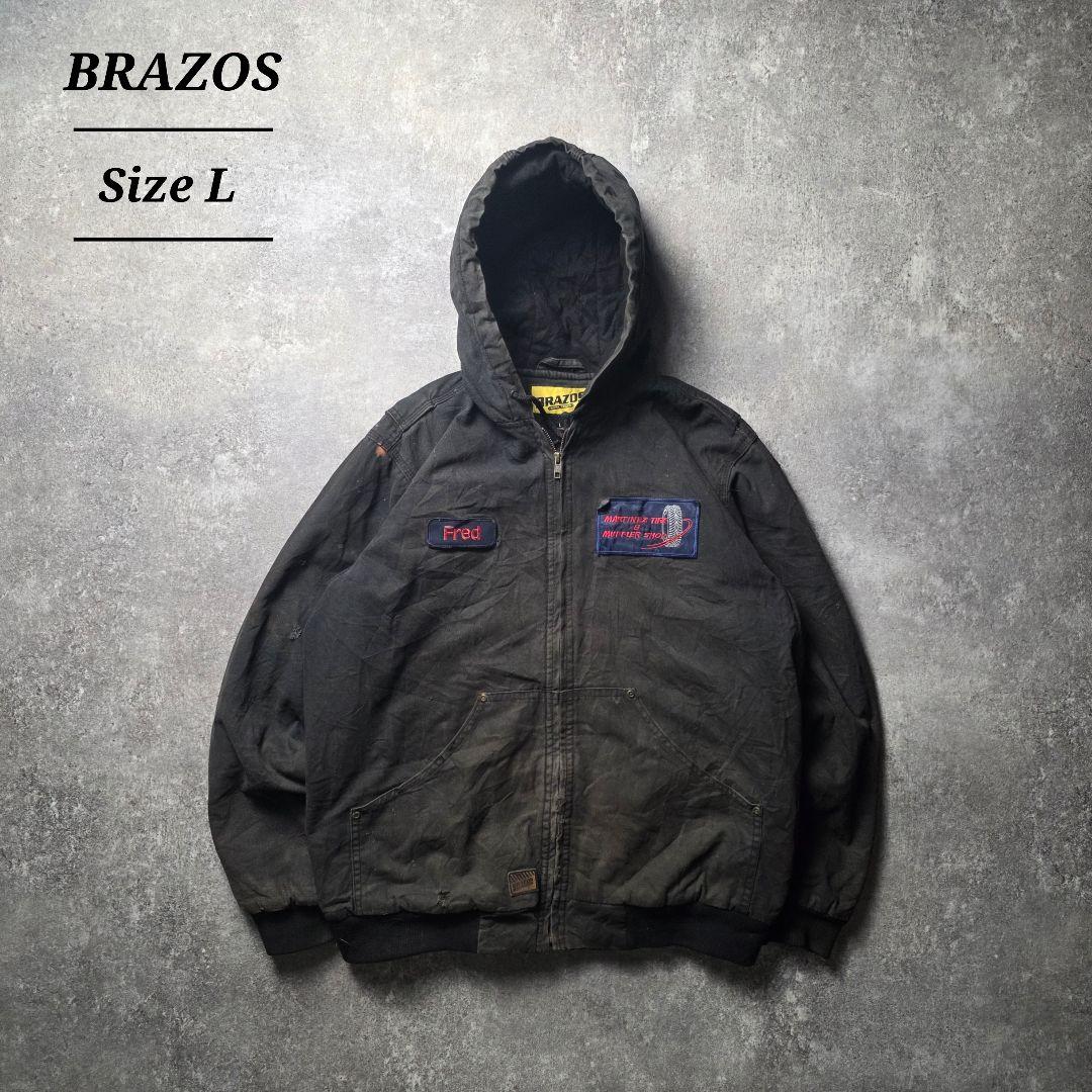 BRAZOSダック地アクティブジャケットフーディー企業ロゴフェードグランジボロL BRAZOS アクティブジャケット パーカー ダック地 XL 古着 ヴィンテージ