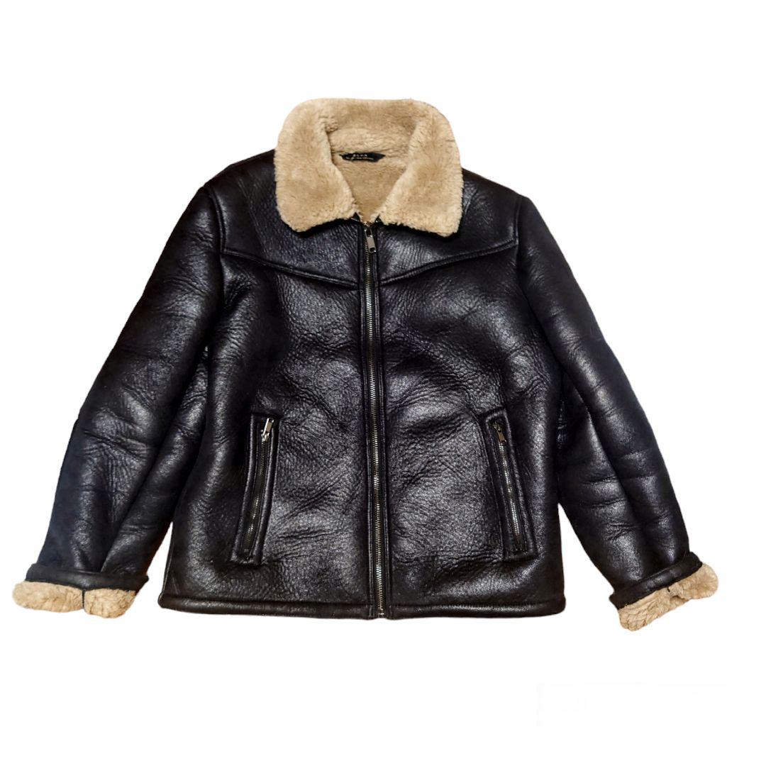 ZARA フェイクムートン B-3 フライトジャケット ボア Tバック L 黒