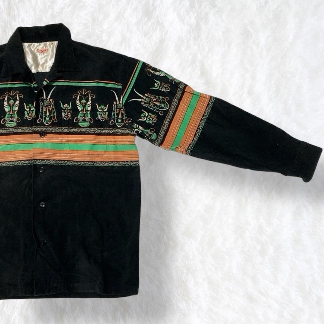 SUN SURF サンサーフ コーデュロイ 長袖シャツ M 民族柄 トライバルの