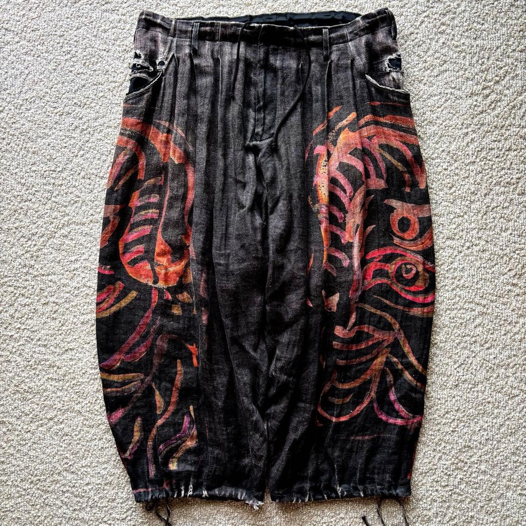 【18AW】 Yohji Yamamoto リネン　ワイドパンツ　archive Yohji Yamamoto POUR HOMME 天使柄パンツ - Ka na ta,Yohji Yamamoto