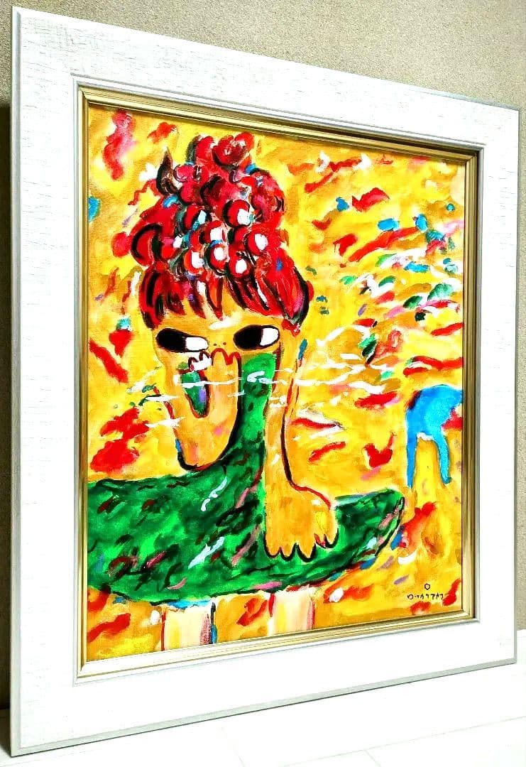 F8号］ロッカクアヤコ肉筆保証/手描き/表裏サイン有/アクリル/絵画/油彩