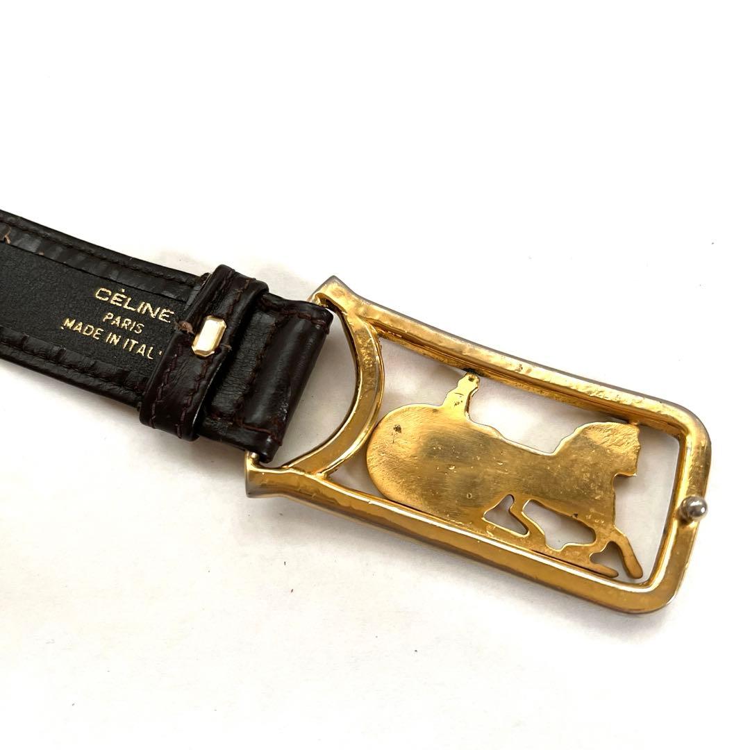 セリーヌ CELINE ベルト 馬車 ゴールドバックル 本革 黒 ヴィンテージ