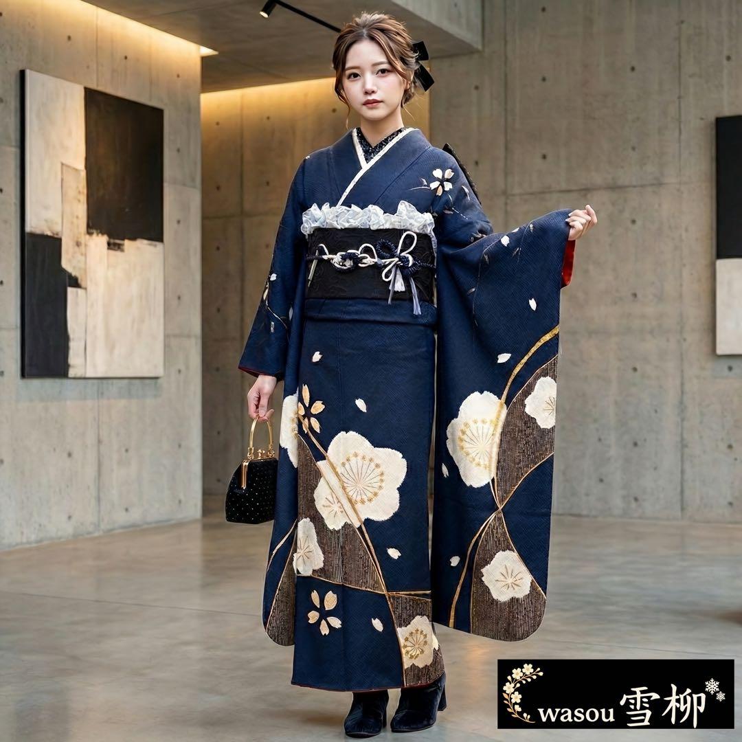 紺色Midnight Mode♡振袖フルセット 成人式前撮り謝恩会 振袖レンタル 紺 ネイビー セミオーダー フルセット 成人式 結婚式