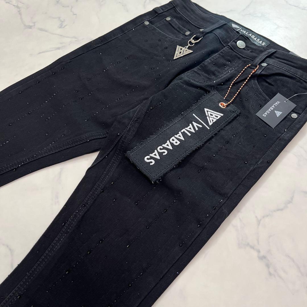 新品 バラバサスvalabasas ラインストーンブラックスキニーフレア
