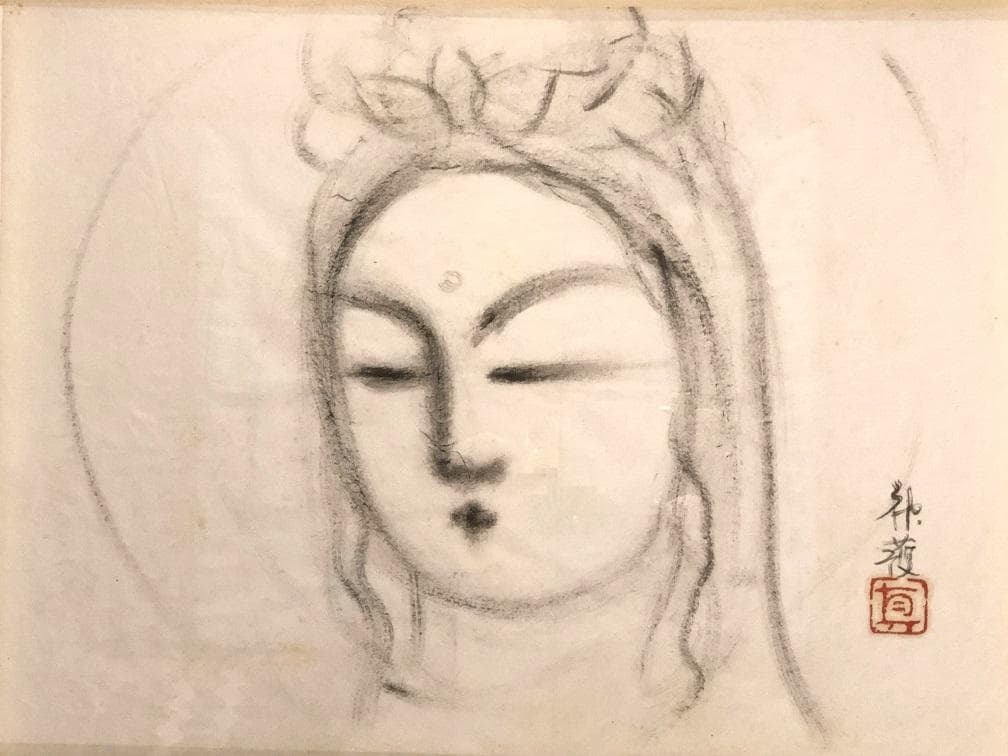 矢野眞 肉筆墨画 】 白衣観音