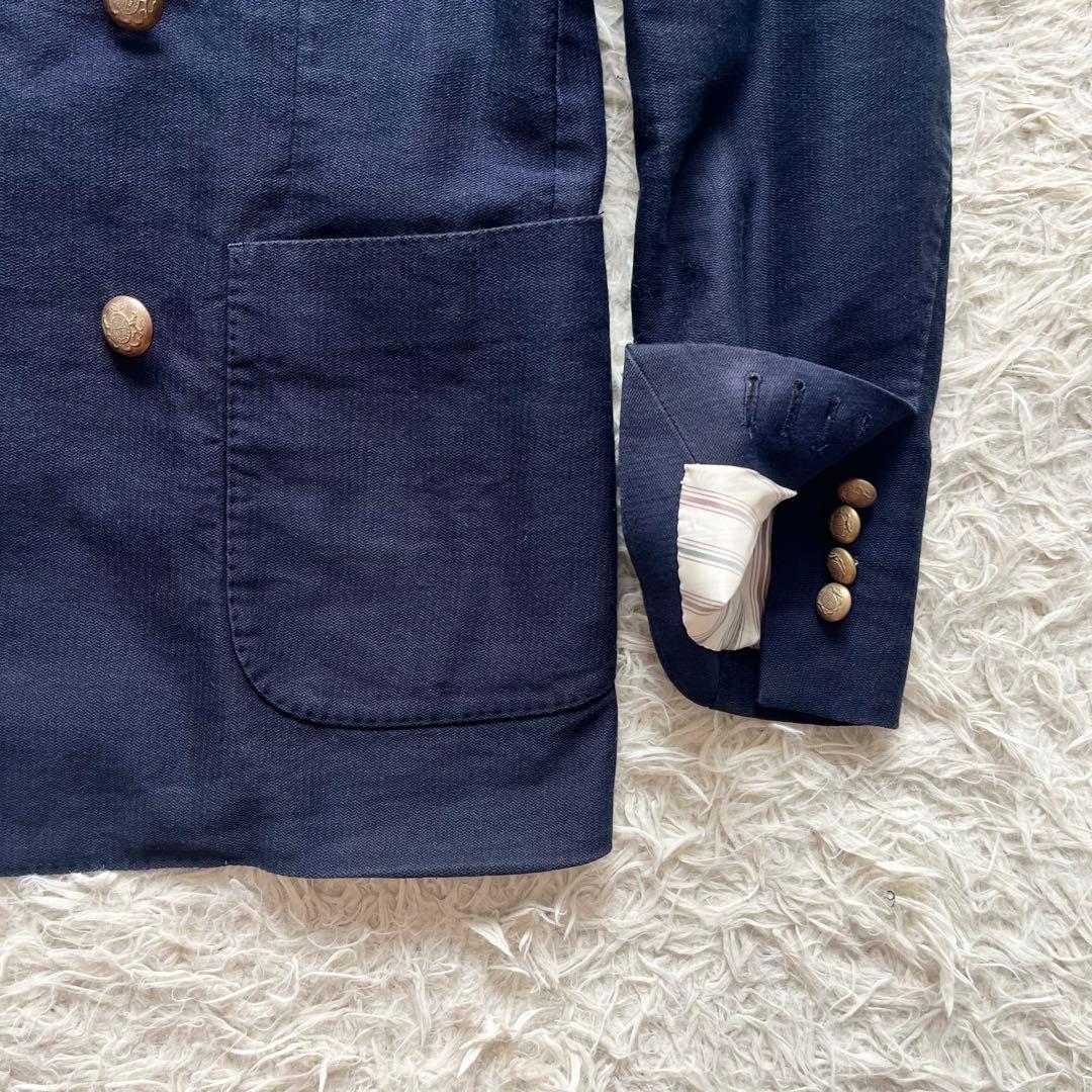 <美品>LARDINI 新ロゴ リネンコットン ダブル 紺ブレザー サイズ44 美品>LARDINI 新ロゴ リネンコットン ダブル 紺ブレザー サイズ44 美品